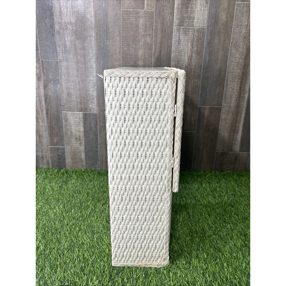 Vintage White Wicker Cabinet Coquette Cottagecore Bathroom Storage Shelf